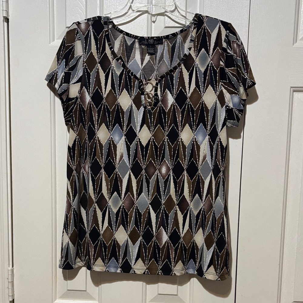 80 Park Geometric Tunic Top Sz L